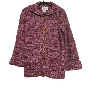 Vintage Higbee Burgundy Marled Button Up Cable Knit Sweater Cardigan Women Sz M